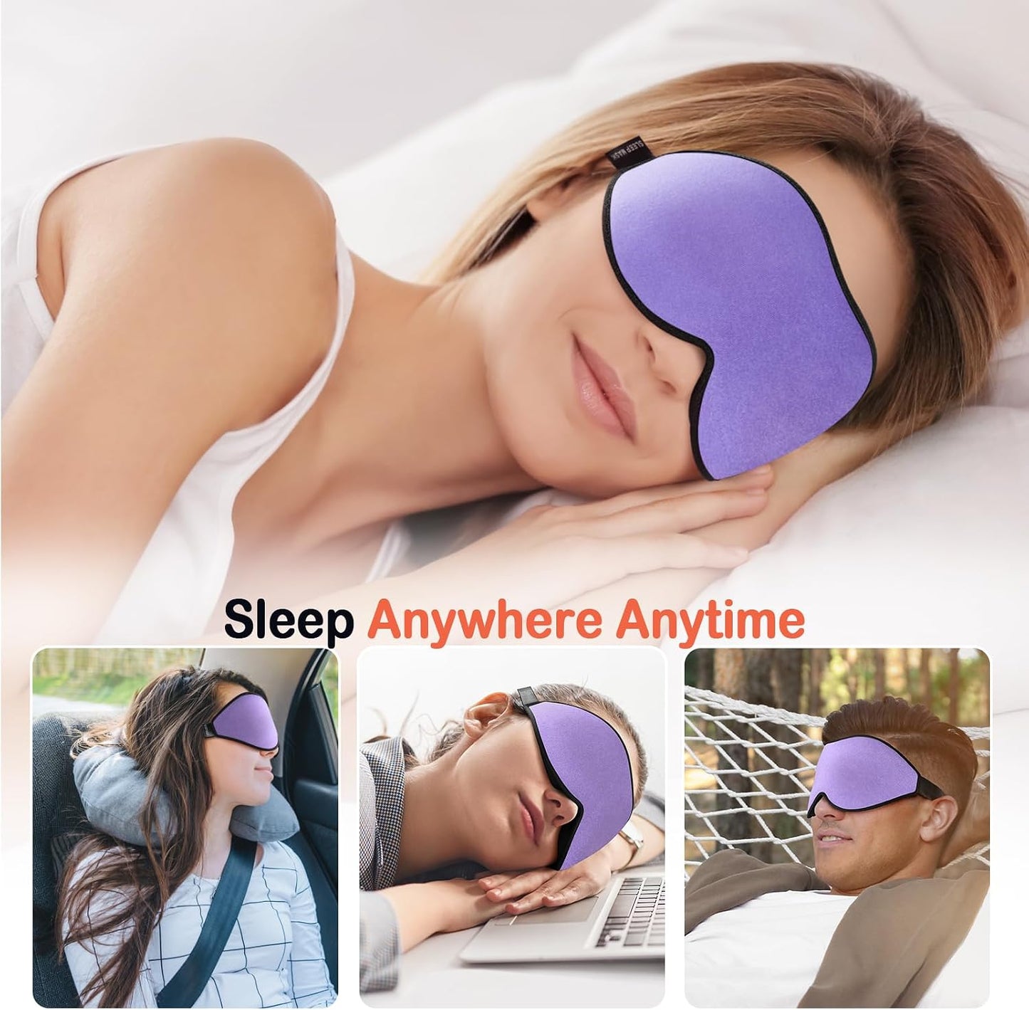 LitBear Sleep Mask for Side Sleeper Women Men, Eye Mask for Sleeping Light Blocking, 3D Contoured Cup Sleeping Mask, Soft Breathable Sleep Eye Mask with Adjustable Elastic Strap for Travel