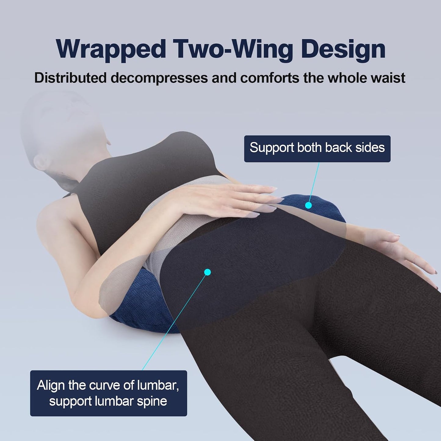 COMFYTHERA Lumbar Support Pillow for Sleeping Memory Foam Lumbar Support Cushion for Lower Back Pain Relief, Back Support Bed Pillow Waist Support (Dark Blue, Large)