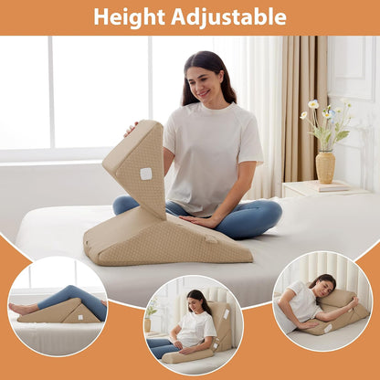 BIEEZZK Wedge Pillow Set for After Surgery, Wedge Pillow for Acid Reflux, Bed Wedge Pillow with Adjustable 9&12inch for Headboard,Sleeping, Orthopedic Memory Foam for Neck&Back Support, White/Grey