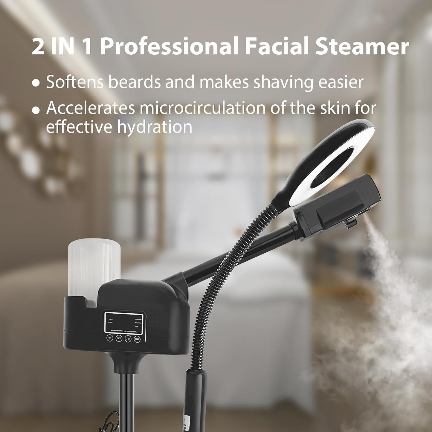 Professional Facial Steamer 3 in 1 Steamer for Face with Hot & Cold Nozzle 5X LED Magnifying Lamp Facial Steamer for Esthetician Beauty Face Equipment Use at Home or Salon