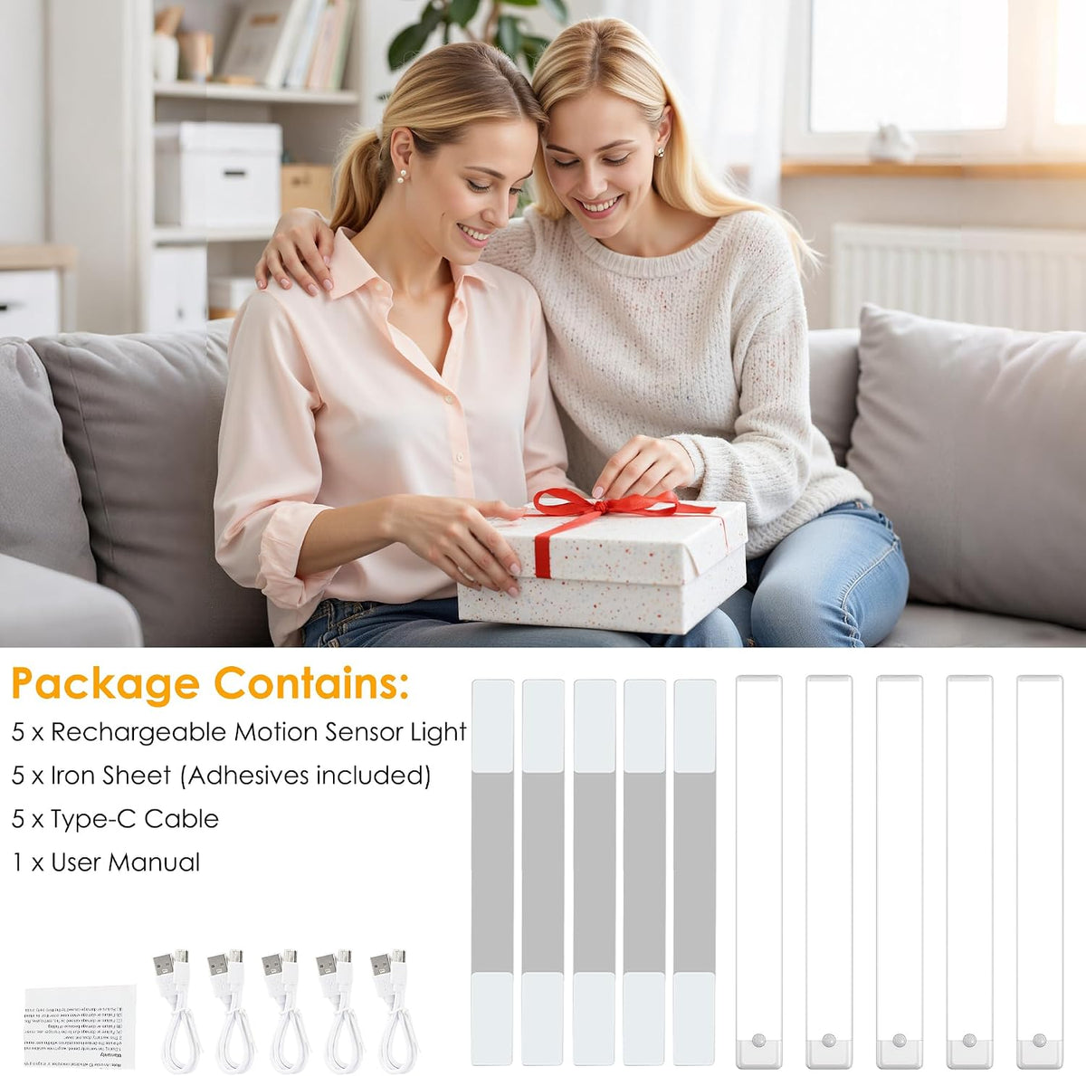 5-Pack Motion Sensor Under Cabinet Light, 3CCT, 7.9 inch