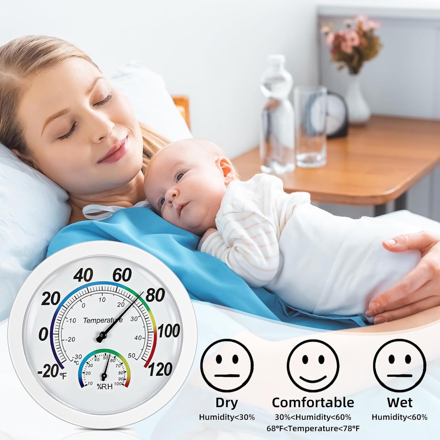 Weewooday 3 Pcs Indoor Outdoor Thermometer 2 in 1 Mini Home Temperature Humidity Hygrometer Monitor Gauge for Home Offices Wall(Silver,2.2 Inch)