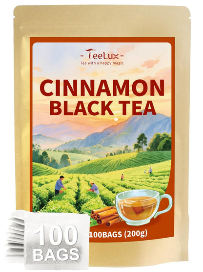 TeeLux 100ct Cinnamon Black Tea Bags, Black Tea Blend with Natural Cinnamon