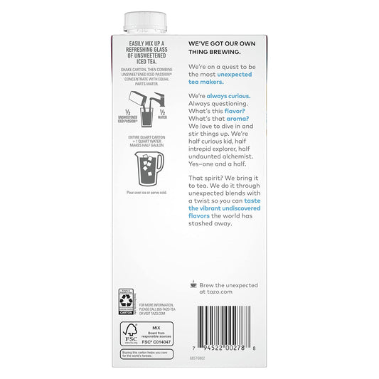 Tazo Unsweetened Iced Herbal Tea Concentrate For a Refreshing Iced Beverage Passion with tropical flavors 32 oz