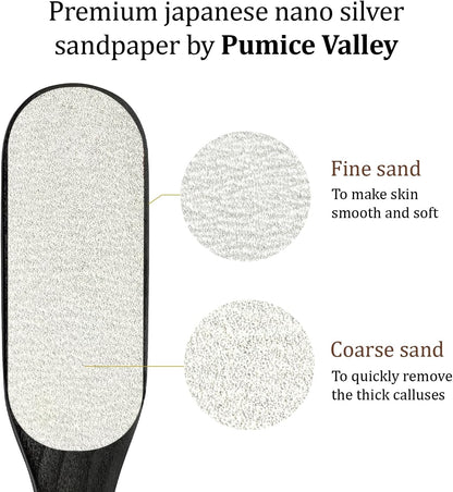 Pumice Stone Foot File - Wooden Pedicure Feet Scrubber with Handle for Callus, Dry, and Dead Skin Removal - Heel Scraper for Feet, Hands, and Body - Foot Filer for Use in Shower