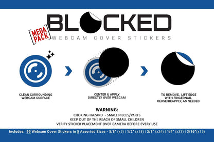 Blocked Original Vinyl Webcam Cover Stickers | Restickable & Stackable Privacy Covers | for All Camera-endable Devices | 3-Sizes | 57 Black Tabbed (Muted Matte)