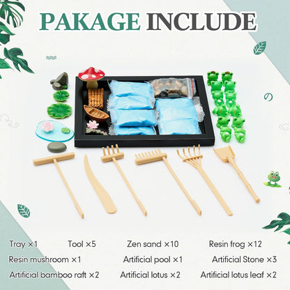 Soulchen Zen Garden Kit for Table Decor Christmas Sand Zen Garden Gifts Mini Sandbox Set with Black Wooden Tray, Sand, Tools & Accessories Japanese Gifts for Meditation Room Office Home