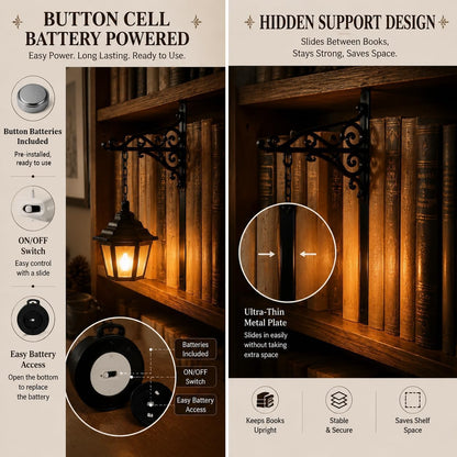 Library Lantern-Decorative Bookshelf Lighting, Mini Bookshelf Lamp Slides Between Books, Warm Amber LED Nook Light & Bookshelf Lantern for Book Nook, Shelf Decor Gift for Book Lovers(Reading Ghost)