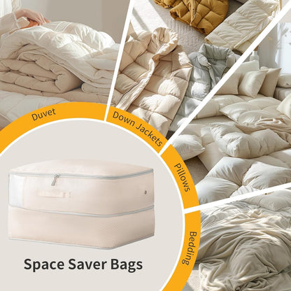 DIMJ Comforter Storage Bag - Blanket Storage Organizer Compression Bags, Large Capacity Ultra Space Saving Self Compression Organize for Bedding, Pillow, Duvet, Sheet Storage with Zipper Window