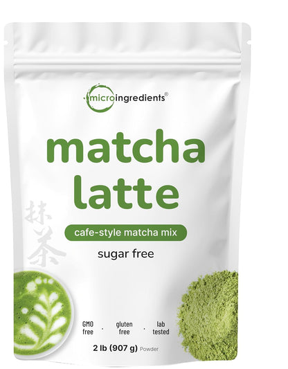 Matcha Latte Powder, 2lbs | Sugar Free Café Style Drink Mix | Sweetened Instant Matcha for Tea, Smoothies, & Iced or Hot Drinks | Natural Caffeine | Non-GMO, Dairy Free