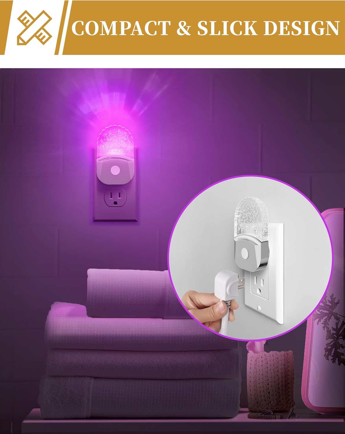 DORESshop Night Lights Plug Into Wall [2 Pack], Amber Warm Night Light, 1800K, Dusk to Dawn Sensor, Adjustable Brightness LED Night Light for Bathroom, Hallway, Stairway