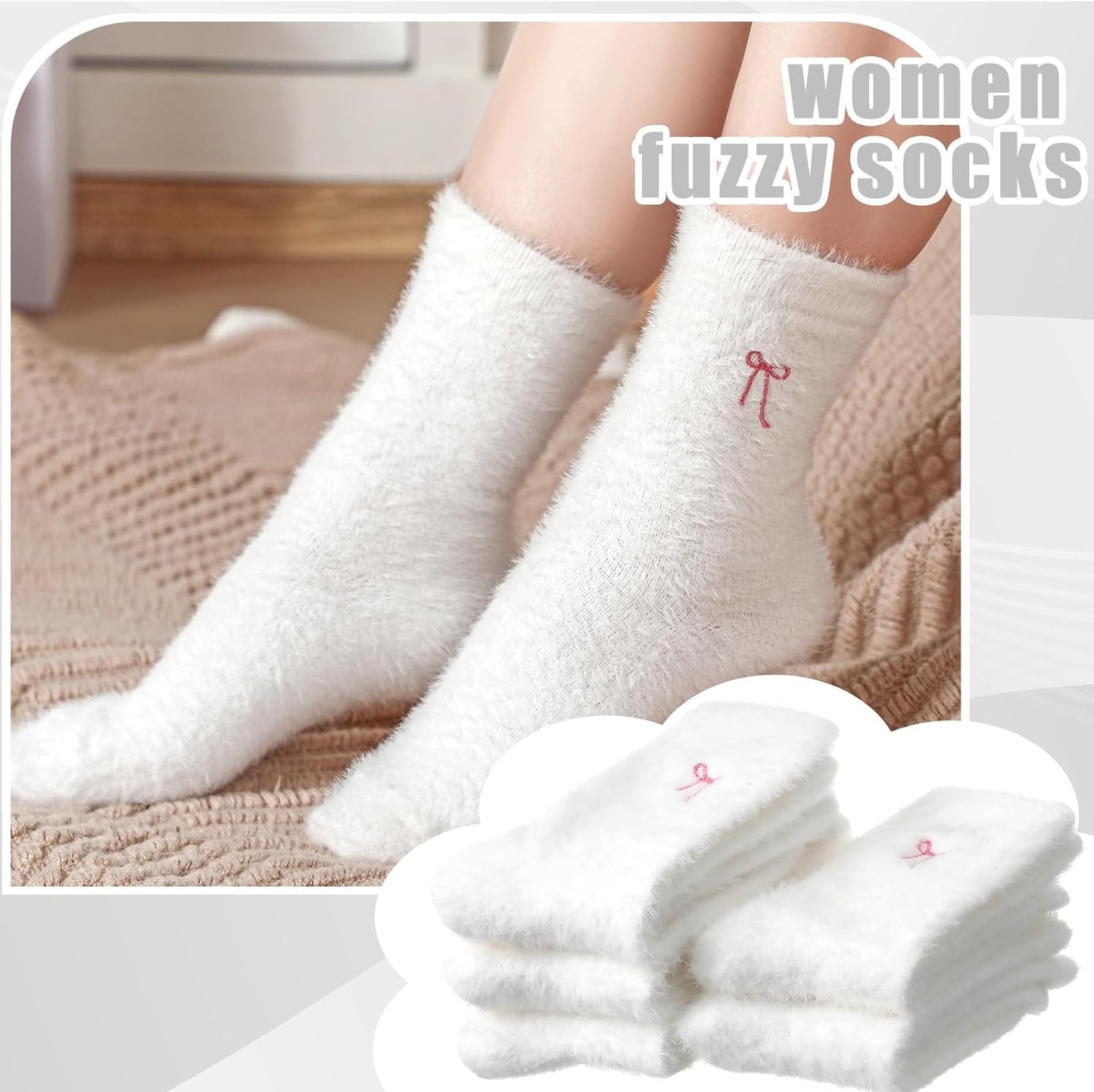 Geyoga 5 Pairs Fuzzy Socks for Women Cozy Spa Slipper Socks Coquette Preppy Stuff Soft Fluffy Home Sleeping Birthday Gift