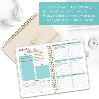 Taja Undated Weekly Planner, To Do List Notebook with Habit Tracker, A5