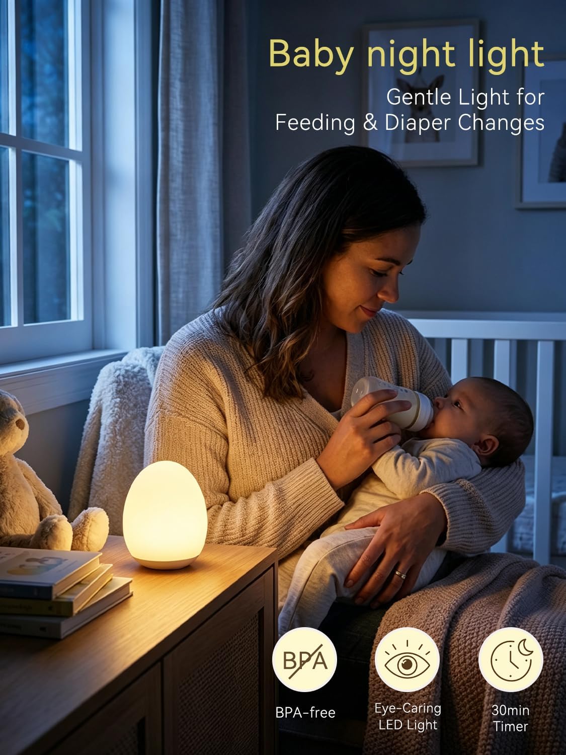 Night Light for Kids,Egg Night Light for Baby Nursery, 3-Level Dimming &30-Min Timer Portable Nursery Night Lamp forBaby Nursery & Kids Bedroom,BPA Free, Eye Caring, Soft
