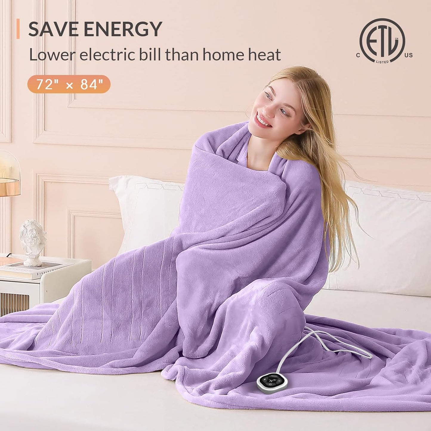 HOMLYNS LuxeHeat Heated Blanket Electric Blanket, Soft Flannel Sherpa Heated Throw, Heating Blanket with 5 Heat Settings, 3 hrs Timer Auto Shut Off (50x60 inches, Purple), Only for 120V Voltage Use