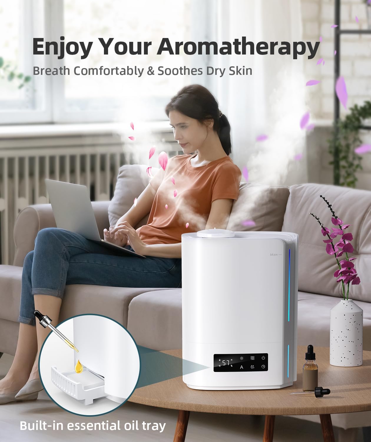 BREEZOME 6L Humidifiers for Bedroom Large Room & Essential Oil Diffuser, Ultrasonic Top Fill Cool Mist Humidifiers for Baby, Plants, Nursery Last up to 60 Hours, Smart Humidistat Control, Quiet, Black