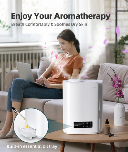 BREEZOME 6L Humidifiers for Bedroom Large Room & Essential Oil Diffuser, Ultrasonic Top Fill Cool Mist Humidifiers for Baby, Plants, Nursery Last up to 60 Hours, Smart Humidistat Control, Quiet, Black