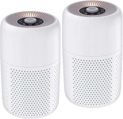 2 Pack YARIKI Air Purifiers for Bedroom with H13 True HEPA Filter,360° Air Intake,Essential Oil Diffuser,Night Light, 24dB Quiet Compact Air Purifier,P60