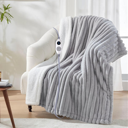 Westinghouse Heated Throw Blanket, Electric Blanket Throw with 6 Heating Levels and 2-10 Hours Time Settings, Flannel to Sherpa Super Cozy Heated Blanket Machine Washable, 50x60 inch, Charcoal