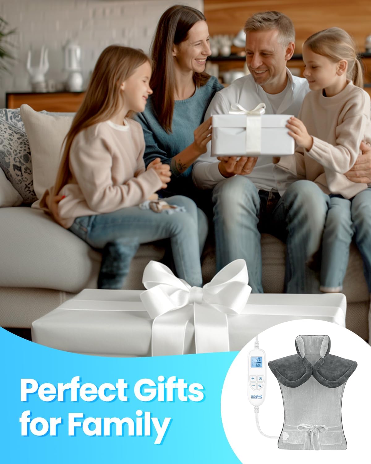 RENPHO Fathers Day Dad Gifts, Electric Heating Pad - 6 Heat Levels for Neck Shoulder and Back, Birthday Gifts for Women Men, Weighted Pad for Snug Fit, ETL Certified, FSA Eligible, 24"x33" Gray