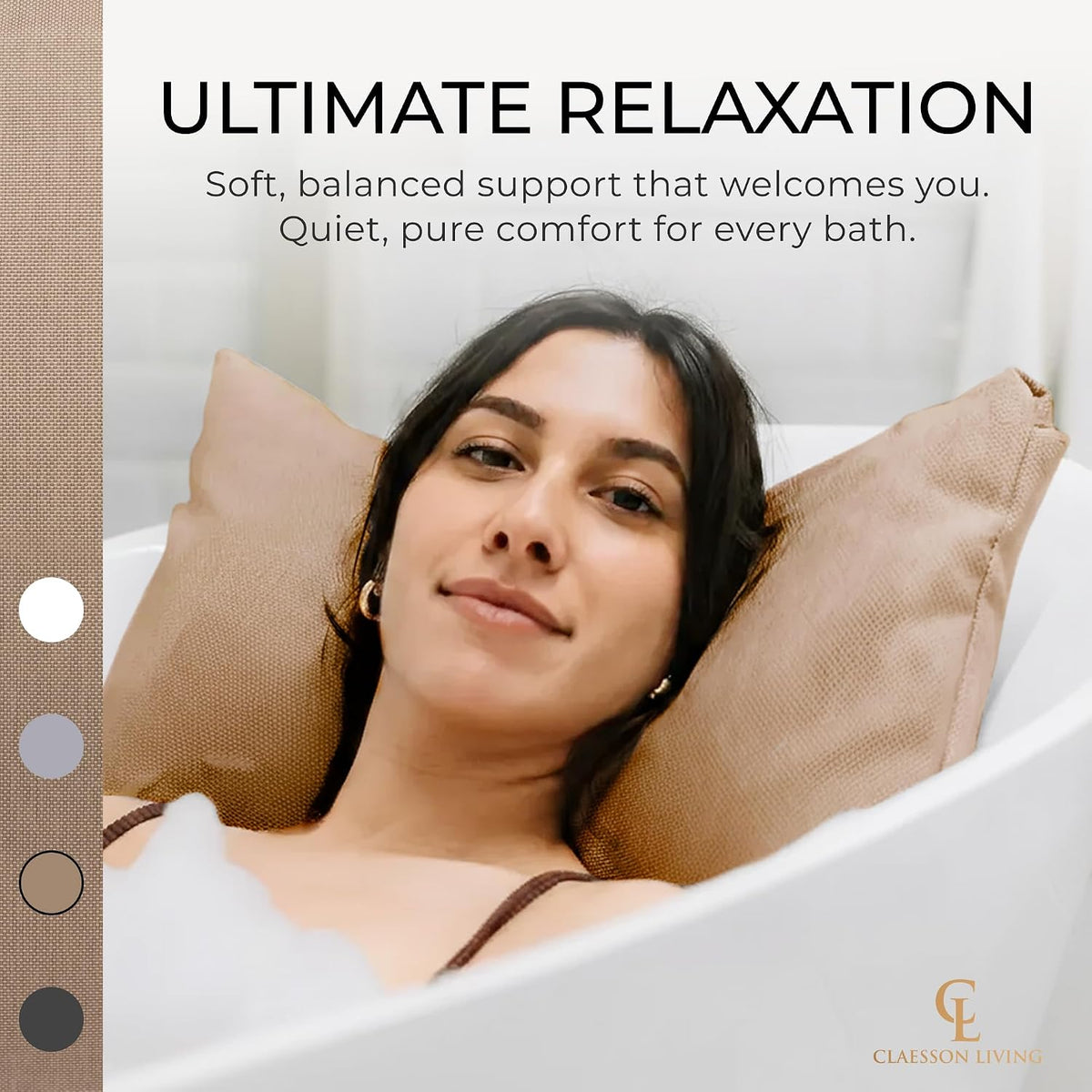 Luxury Bath Pillow for Tub - Thick and Comfortable Bathtub Pillow Support for Head and Neck and Back - Washable Quick-Drying Bath Pillows - Bath Cushion for Home Spa - Fits Any Bathtub - Light Gray