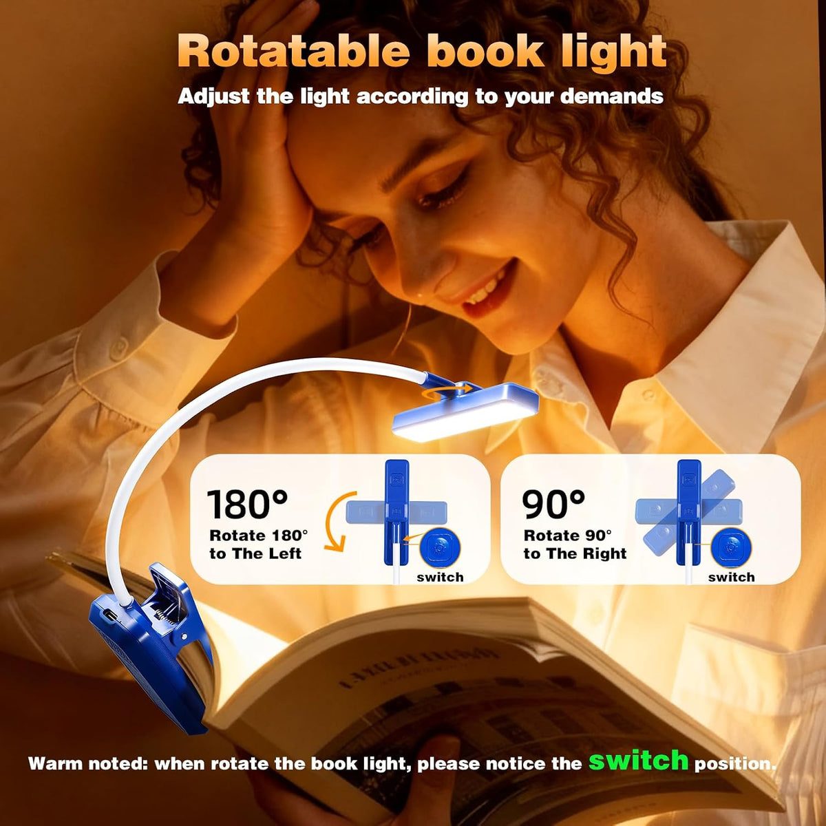 VAVOFO 24 LEDs Rotatable Book Light, Rechargeable Clip Reading Lamp