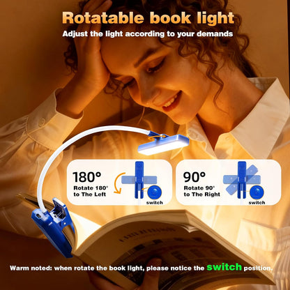 VAVOFO 24 LEDs Rotatable Book Light, Rechargeable Clip Reading Lamp
