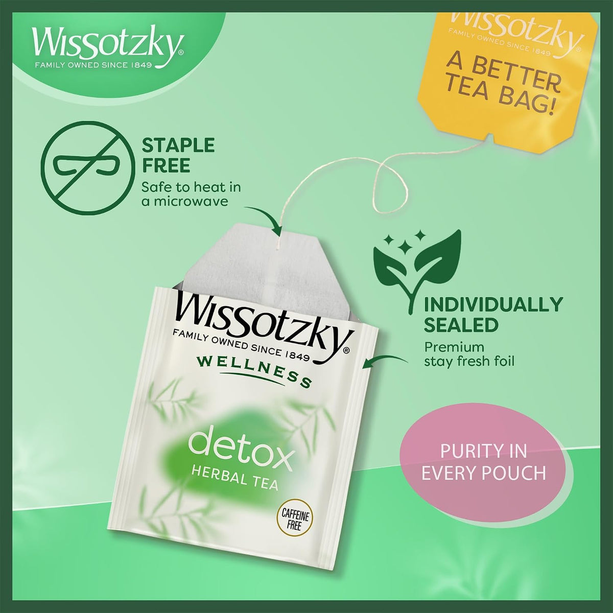 Wissotzky Wellness Detox Herbal Tea, 20 Tea Bags | Caffeine Free | Natural Cleansing Support | With Peppermint, Nettle, Dandelion & Licorice | Herbal Tea for Gentle Detox & Wellness