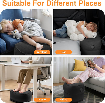 Maliton Inflatable Foot Rest Pillow for Travel,Kids Airplane Bed,Adjustable 3 Layers Height Leg Pillow of Air Travel Essentials,Car, Office, Home - Fast Inflation (Grey)