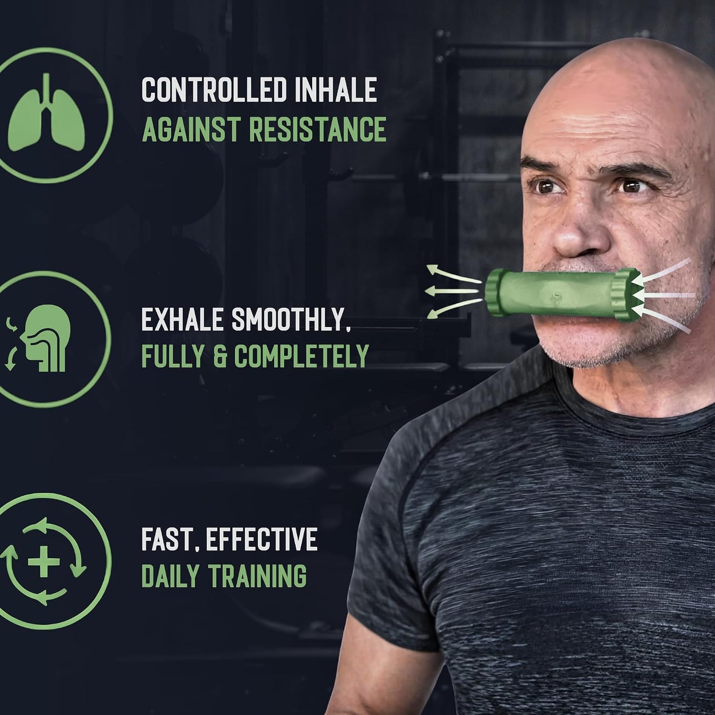 O2Trainer Breathing Muscle Training Device | Lung Power & Endurance Tool for Athletes, Singers & High-Altitude Performance | Diaphragmatic Respiratory Trainer | 16 Resistance Caps