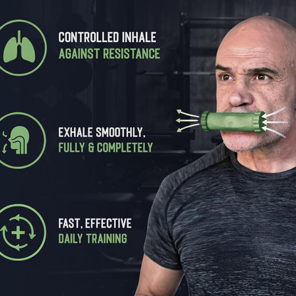 O2Trainer Breathing Muscle Training Device | Lung Power & Endurance Tool for Athletes, Singers & High-Altitude Performance | Diaphragmatic Respiratory Trainer | 16 Resistance Caps