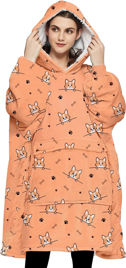 KFUBUO Wearable Blanket Hoodie for Adults Sherpa All Patterns Cat Oversized Sweatshirt Blanket with Pockets for Women