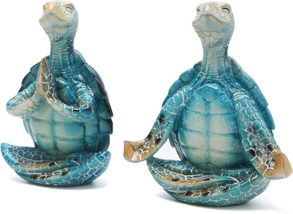 Hodao 2PCS Sea Turtle Meditation Yoga Figurines, Coastal Beach Decor