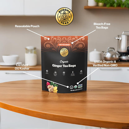 Buddha Teas - Organic Turmeric Ginger Tea - Herbal Tea - Earthy, Mildly Spicy Taste & Sweet Undertones - Enjoy Hot or Cold - Caffeine Free - 100% Kosher & Non-GMO - 18 Tea Bags (Pack of 1)