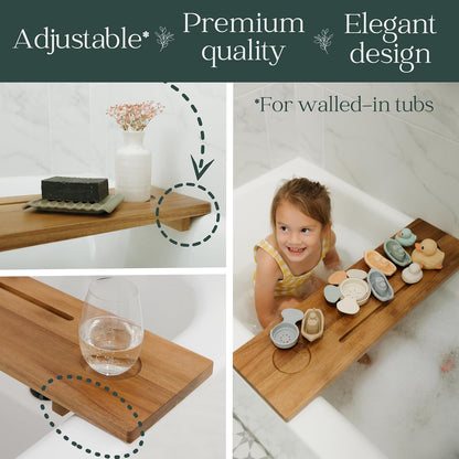 Premium Nature Shed Bathtub Tray for Freestanding Bath | Large & Thick 35” Acacia Wood Luxury Bath Tray for Tub | Anti-Tip, Non-Toxic, Adjustable Bathtub Trays for Tub with Bathroom Accessories Holder