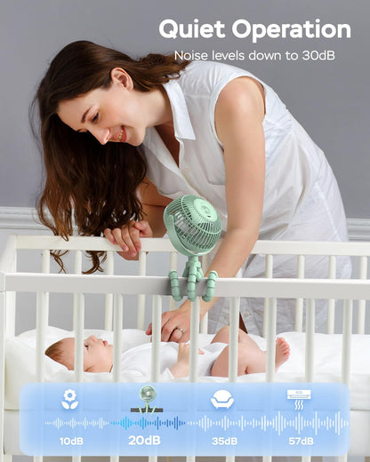 AMACOOL Baby Stroller Fan 5000mAh Rechargeable, Max 20H Cooling
