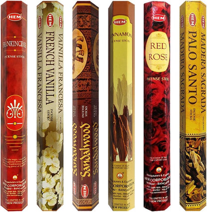 Hem Incense Sticks Variety Pack #23-120 Insence-Sticks (6 Incents x 20 Insense) + Incense Stick Holder with 6 Most Liked Scents Including Patchouli Dragons Blood White Sage Frankincense-Myrrh