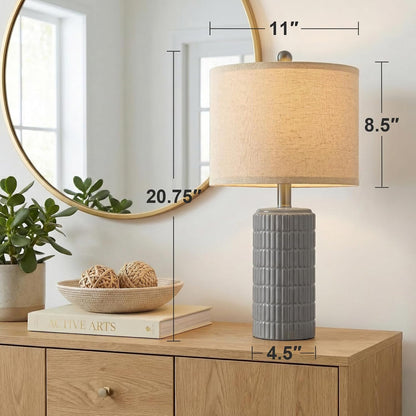 PoKat 20.75" Small Modern Ceramic Table Lamps Set of 2 for Bedroom, White Bedside Lamps for Night Stands, Farmhouse Desk Home Decor Gift Nightstand Table Lamps for Living Room End Table Beige