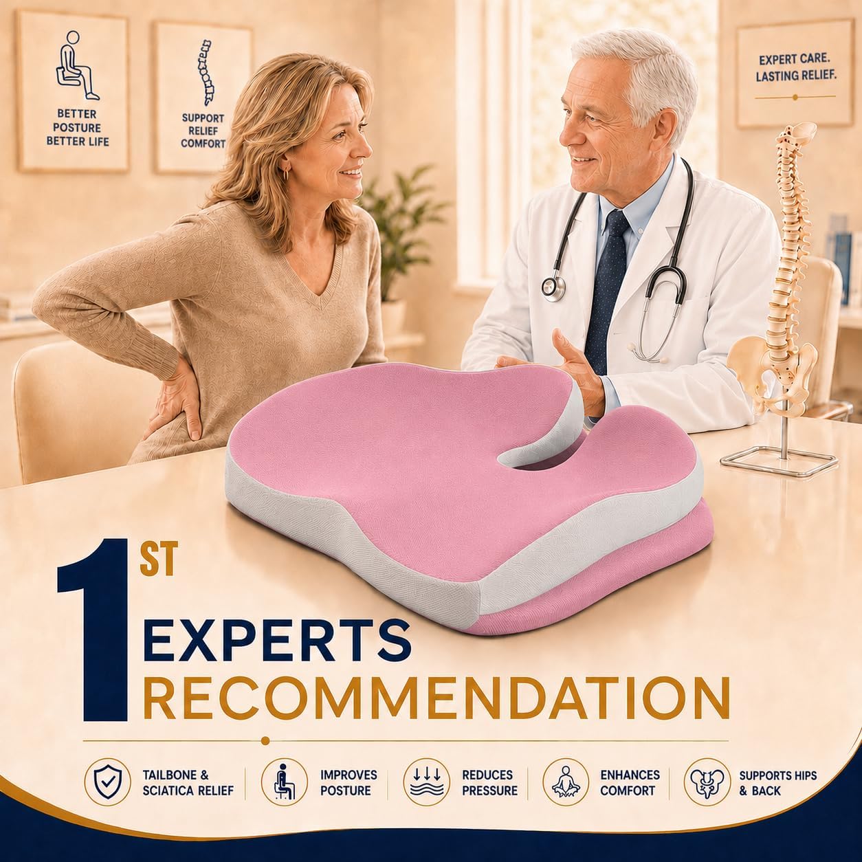 Seat Cushions for Office Chairs Wheelchair Cushion for Long Sitting Back Pain，Memory Foam Seat Car Computer Desk Chair Cushion，Coccyx Cushion for Tailbone Pain Relief Cushion Office Chair Black