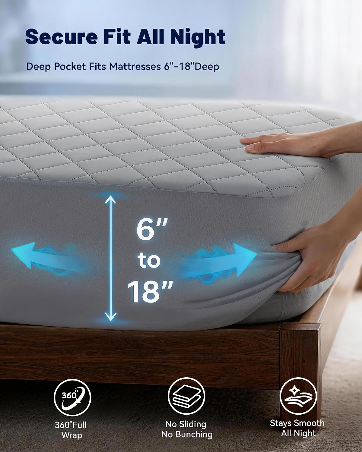 Cooling Mattress Pad for Hot Sleepers Noiseless Mattress Protector Bed Cooling Pad 3X Breathable Mattress Topper Q-Max 0.45 Cool Touch, 3D Mesh Deep Pocket Bed Cooling Cover Grey Full