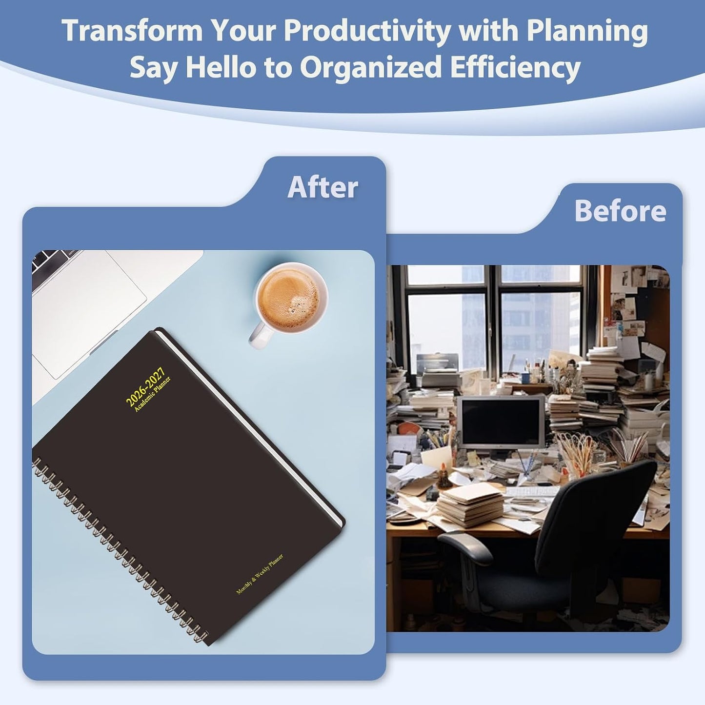 Planner 2026-2027, Weekly and Monthly Calendar Planner, JUL 2026 - JUN 2027 | A5(6.3'' x 8.5''), Hardcover, Agenda Book, Sprial Bound, Inner Pocket, Office and School Use