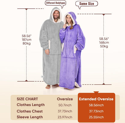yescool Wearable Blanket Hoodie, Flannel Sherpa Fleece Blanket Sweatshirt for Adults Women Men,One Size Fits All - Colors B