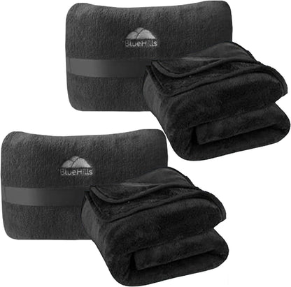 BlueHills Premium Soft Plush Mini Travel Blanket Pillow Plane 2 in 1 Gray