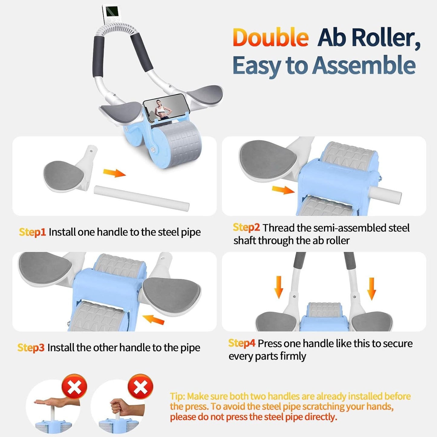 2026 Upgraded Ab Roller Wheel with Knee Mat &Timer | Full-Body Core Strength Training;Elbow Support Ab Wheel for Beginners Men Women;Portable Home Gym Fitness
