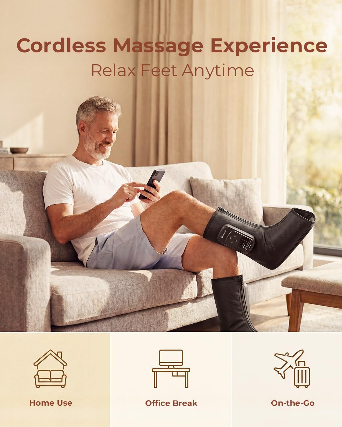 Foot Massager with Air Compression and Heat, Portable Cordless Ankle and Calf Massager with 5 Modes & 5 Intensities, Lightweight Compression Boots for Muscle Relaxation