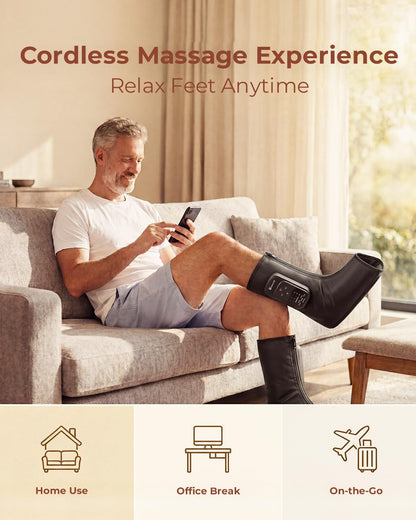 Foot Massager with Air Compression and Heat, Portable Cordless Ankle and Calf Massager with 5 Modes & 5 Intensities, Lightweight Compression Boots for Muscle Relaxation