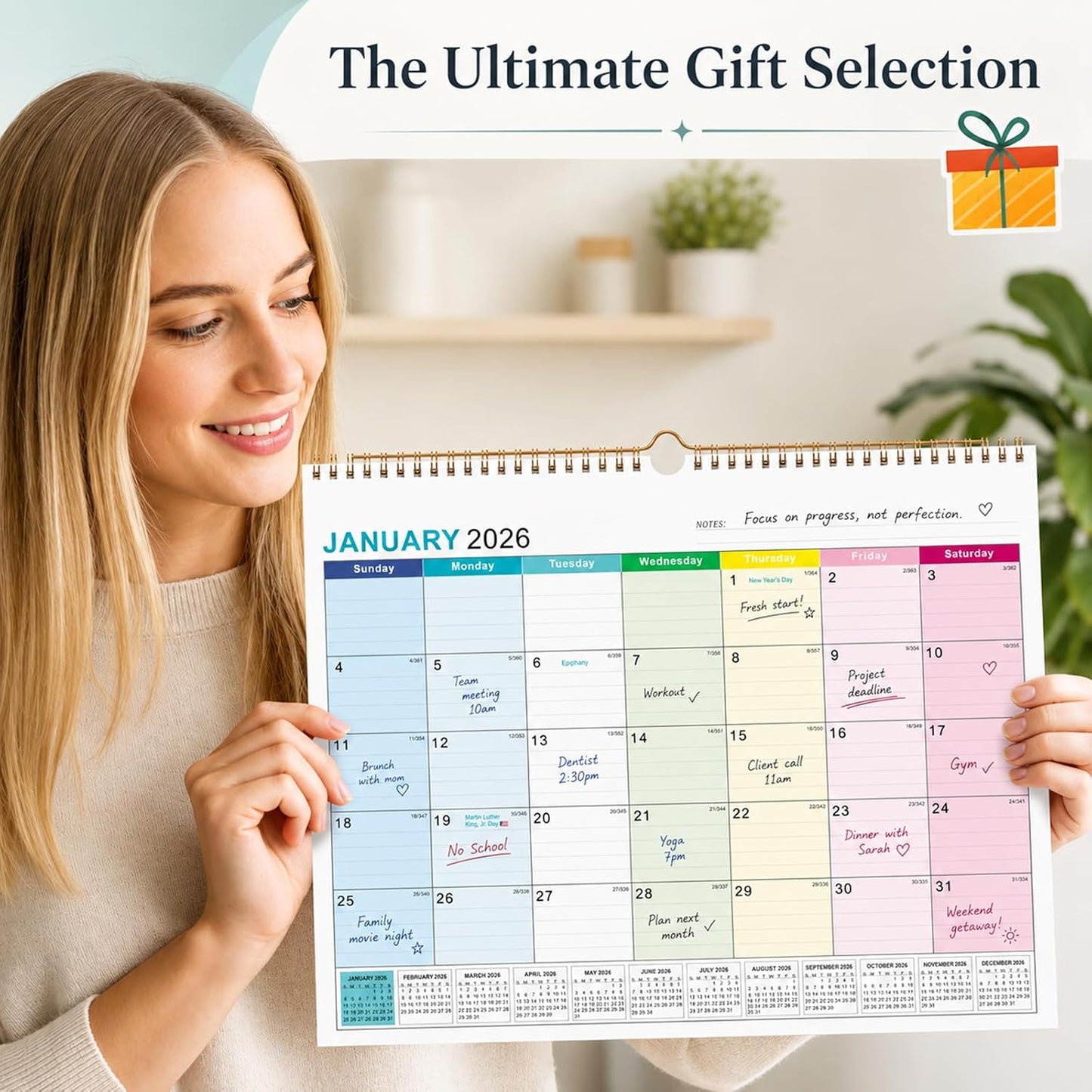 Large Wall Calendar 2026-2027, 18-Month Wall Calendar from July 2026 to December 2027, 15" x 22" 2026 Wall Calendar with Spacious Blocks, Julian Dates, Habit Tracker & Full-Year Reference for Home Office School Colorful