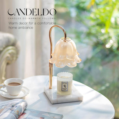 Candeldo Candle Warmer Lamp with Timer: Flower Gold Candle Lamps Height Adjustable Wax Melt House Warming Gifts New Home Decor Mothers Day Birthday Gift for Women Mom