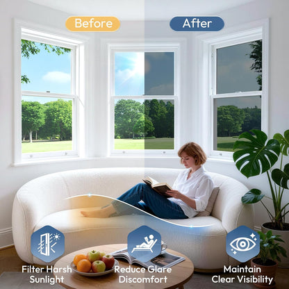 rabbitgoo Window Tint for Home with Tools, Black Silver, 17.5" x 78.7"