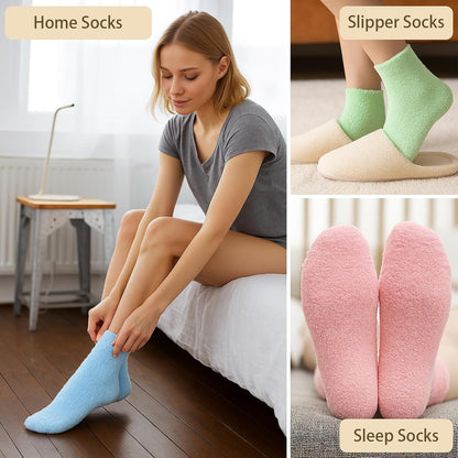 5 Pairs Fluffy Socks Womens Fuzzy Socks, Cozy Winter Sleep Sock for Women, Girls, Kids, Warm Microfiber Soft Sock